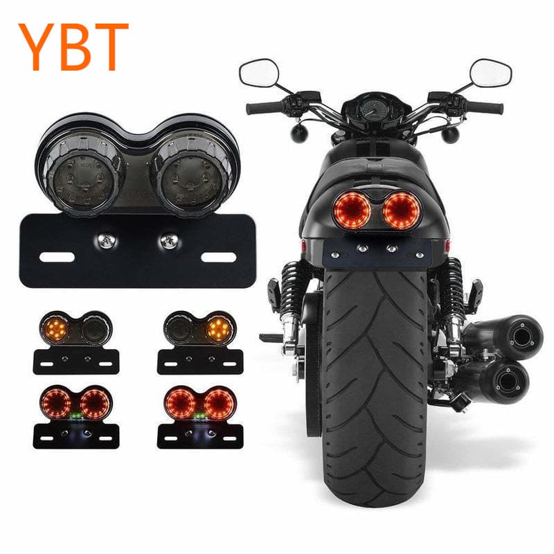 Harley retro license plate tail light, motorcycle modified LED rear tail light, double round eyes, ATV brake