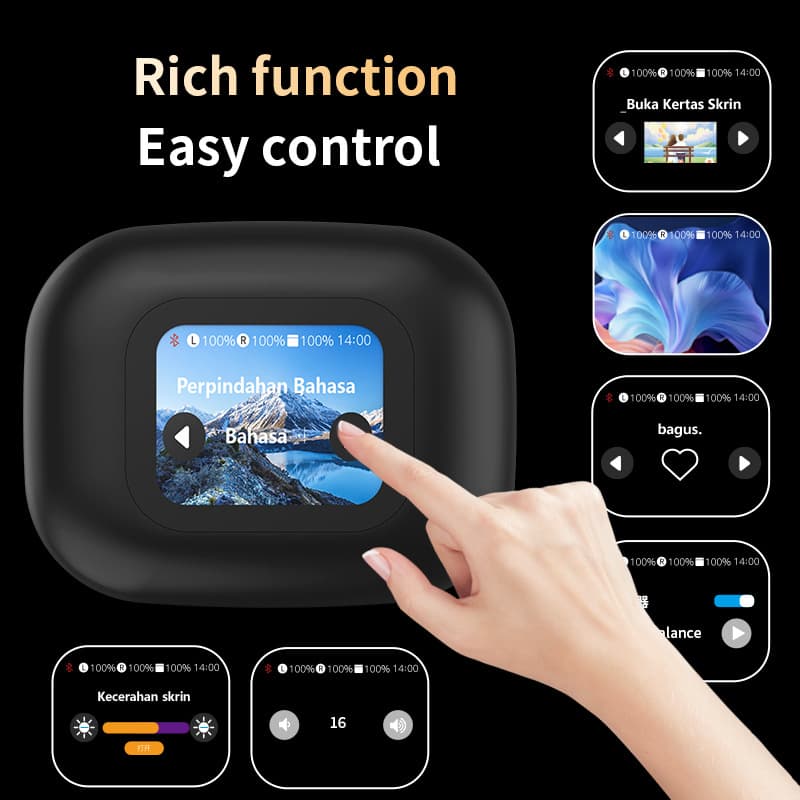 A16OWS In Stock AI Translation Earbuds with Card Slot, Smart Color Screen, True Wireless, Long Battery Life, Noise Cancelling Bluetooth Earbuds