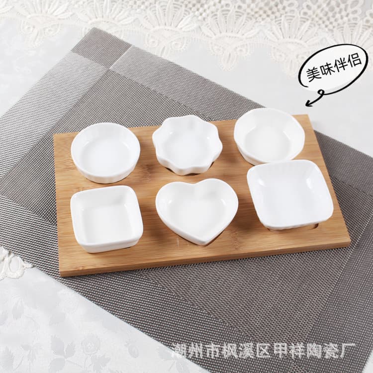 White ceramic seasoning dish, dim sum dish, vinegar dish, Japanese-style snack dish, sauce small dish, round square flower-shaped jewelry dish