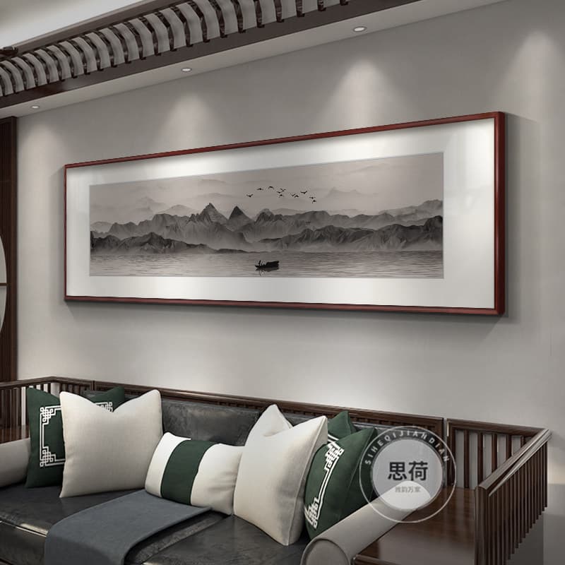 New Chinese Style Landscape Painting Living Room Decorative Art, Tea Room Zen Mural, Sofa Background Ink Painting, Bedroom Headboard Hanging Art
