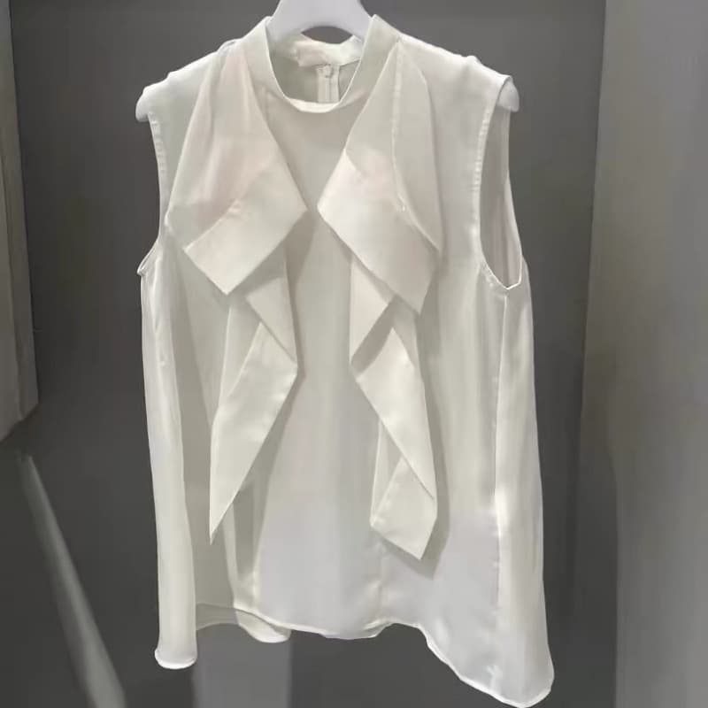 FOG SACAI Japanese 2025 spring and summer new shirt sleeveless ribbon design shirt irregular top for women