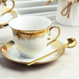 Ceramic Coffee Cup Set European Style Small Luxury High-End French Gold Rim Afternoon Tea Cup and Saucer Cross-Border Ecommerce Export