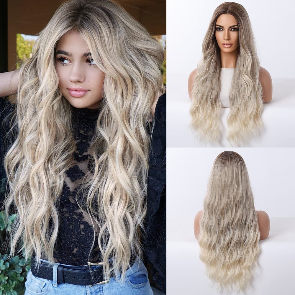 European and American foreign trade chemical fiber mechanism wig headgear Amazon AliExpress gradient platinum female wig wholesale