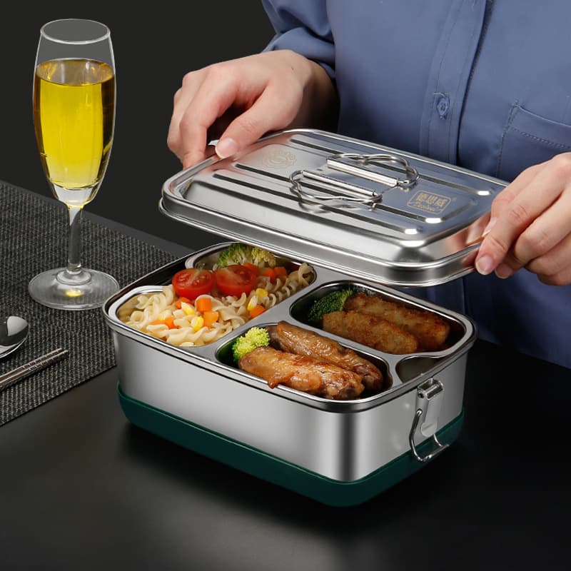 Double Layer Stainless Steel 304 Food Box Leakproof Large Capacity Convenient Lunch Box Lid For Cafeteria Steamed Rice