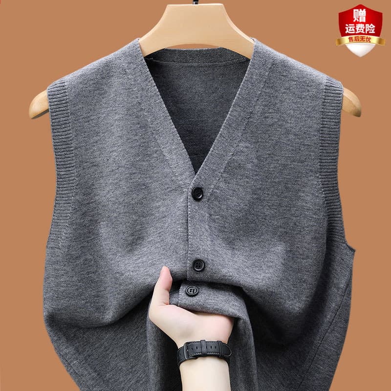 Solid Color Autumn Vest for Men Middle-Aged and Elderly Dad Cardigan Sleeveless Outerwear Waistcoat Wool Knit Sweater