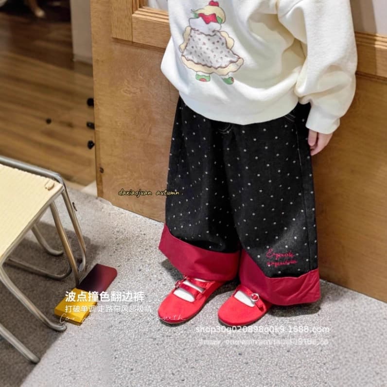 [Size and roll] Korean girls' pants 2025 autumn new style polka dot straight pants baby casual pants