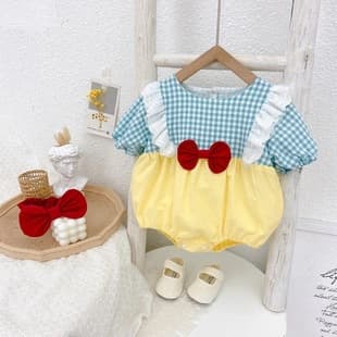 Infant Summer Korean Newborn Cute Princess Short Sleeve Bodysuit Romper Baby Bodysuit With Headband