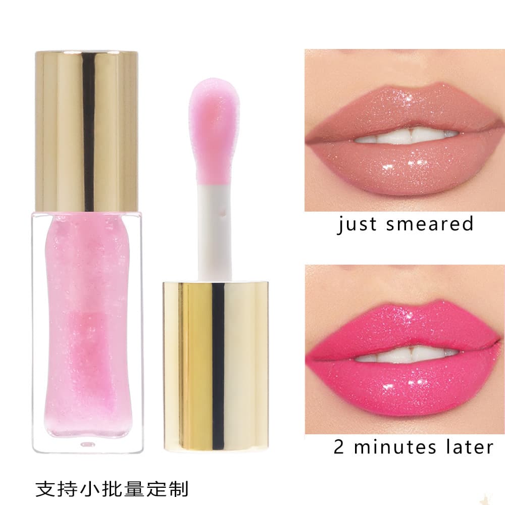 Cross-border no-logo lip oil pouty lips lip care oil color-changing fade lip lines mirror water-gloss temperature-changing lip oil non-stick cup