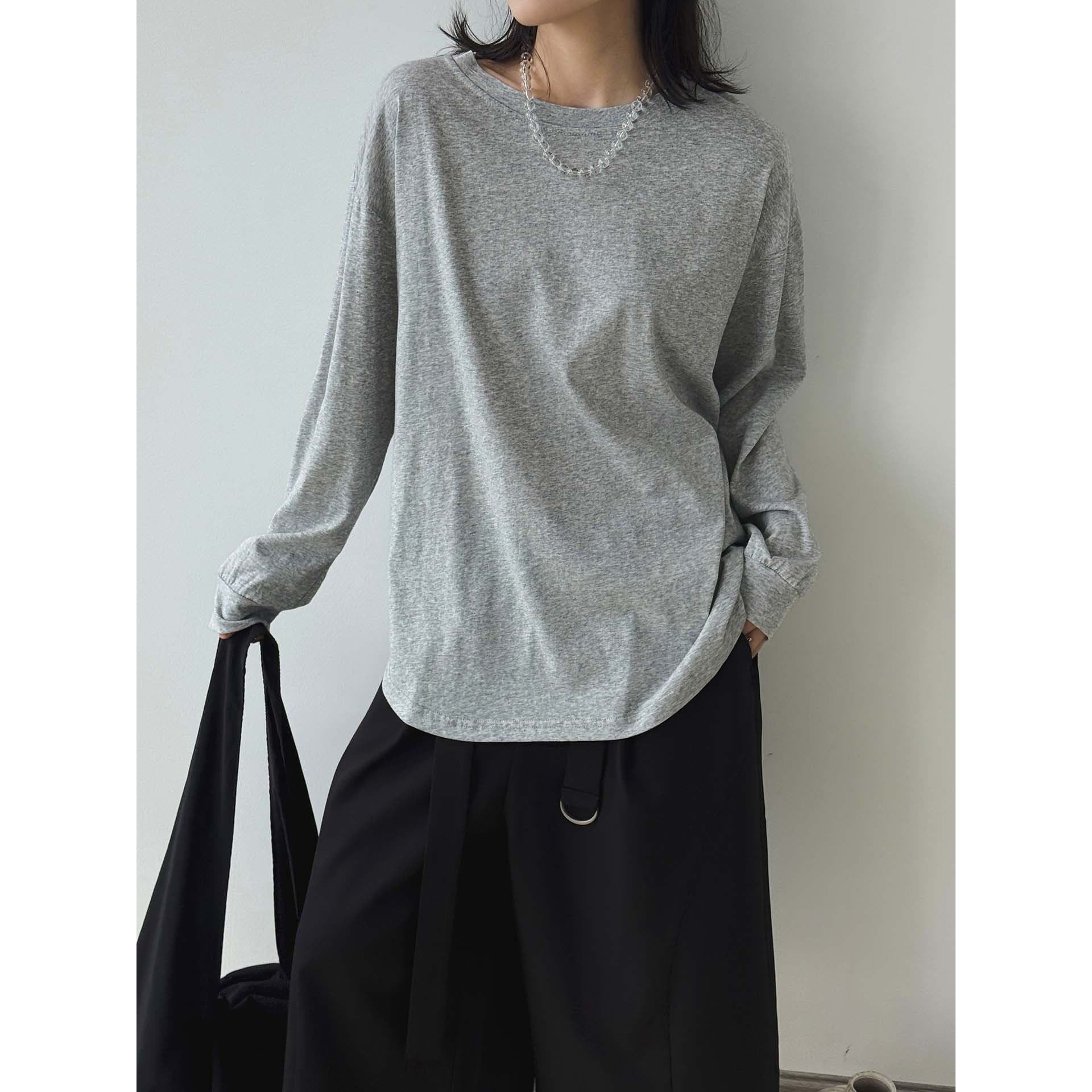 AuraSpectrum Spring/Summer New Round Neck Basic T-Shirt Loose Fit Versatile Simple Top for Women
