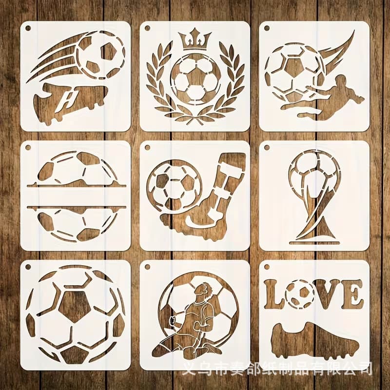 Cross-border Amazon 9-piece Football Painting Template for DIY Painting Clothing Home Supplies Wall Tattoo Football