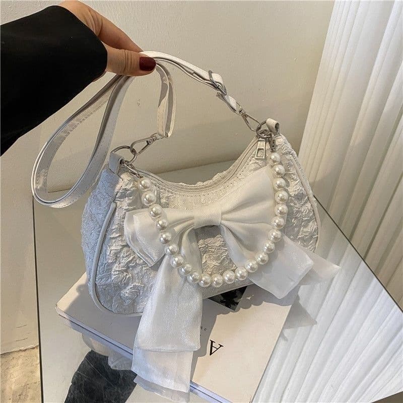 This Year's Popular Bow Pleated Bag Women Summer 2022 New Trendy Fashion Pearl Underarm Bag Versatile Shoulder Bag