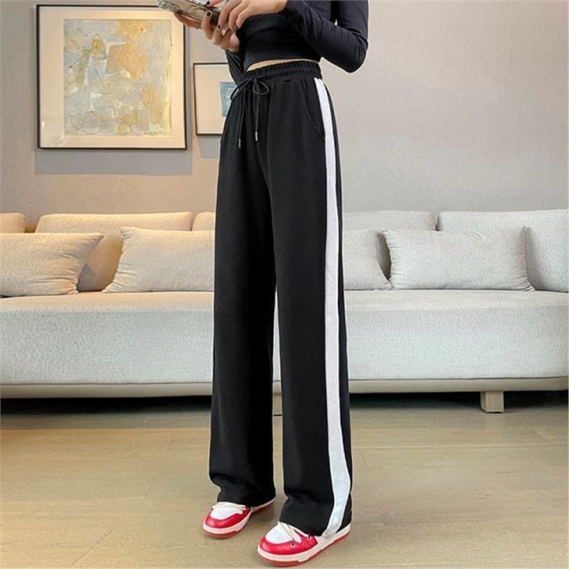 Stitching Wide Leg Pants Women Summer 2022 New Korean Loose Straight Sports Pants Draping Slimming Casual Sweatpants