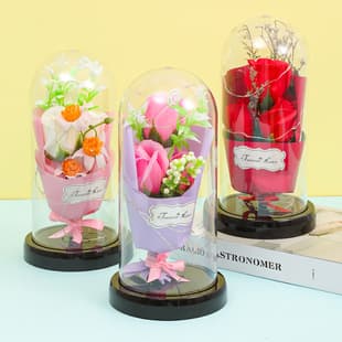 Wholesale Valentine's Day Gift Glass Jar Cover with Light, Baby's Breath Dried Flower Soap Flower Wishing Bottle Birthday Gift
