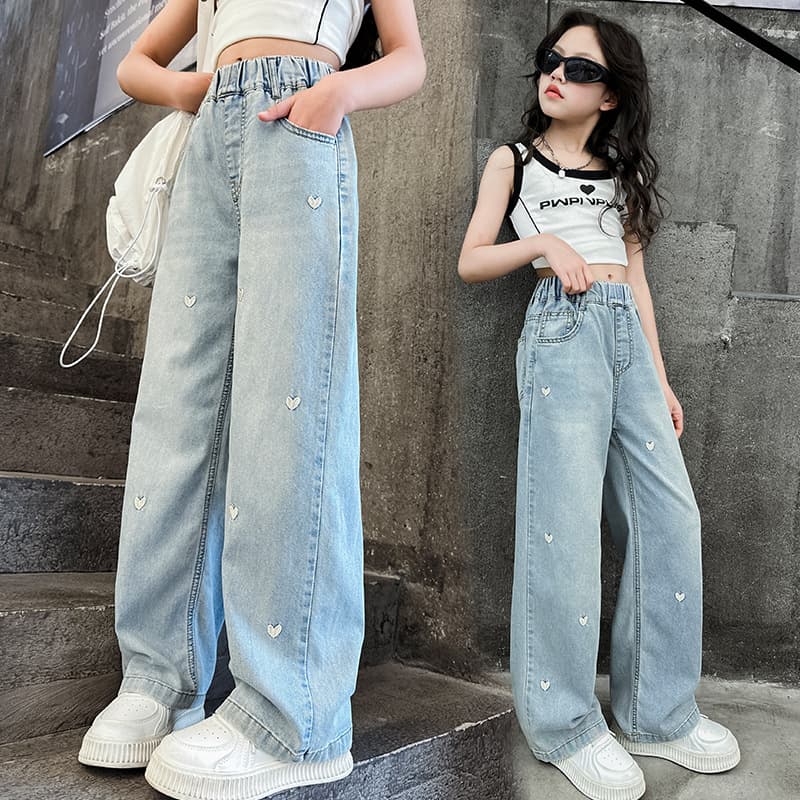 Girls' Summer Thin Pants, Loose Fit for Older Children, Straight Leg Jeans for Teenage Girls