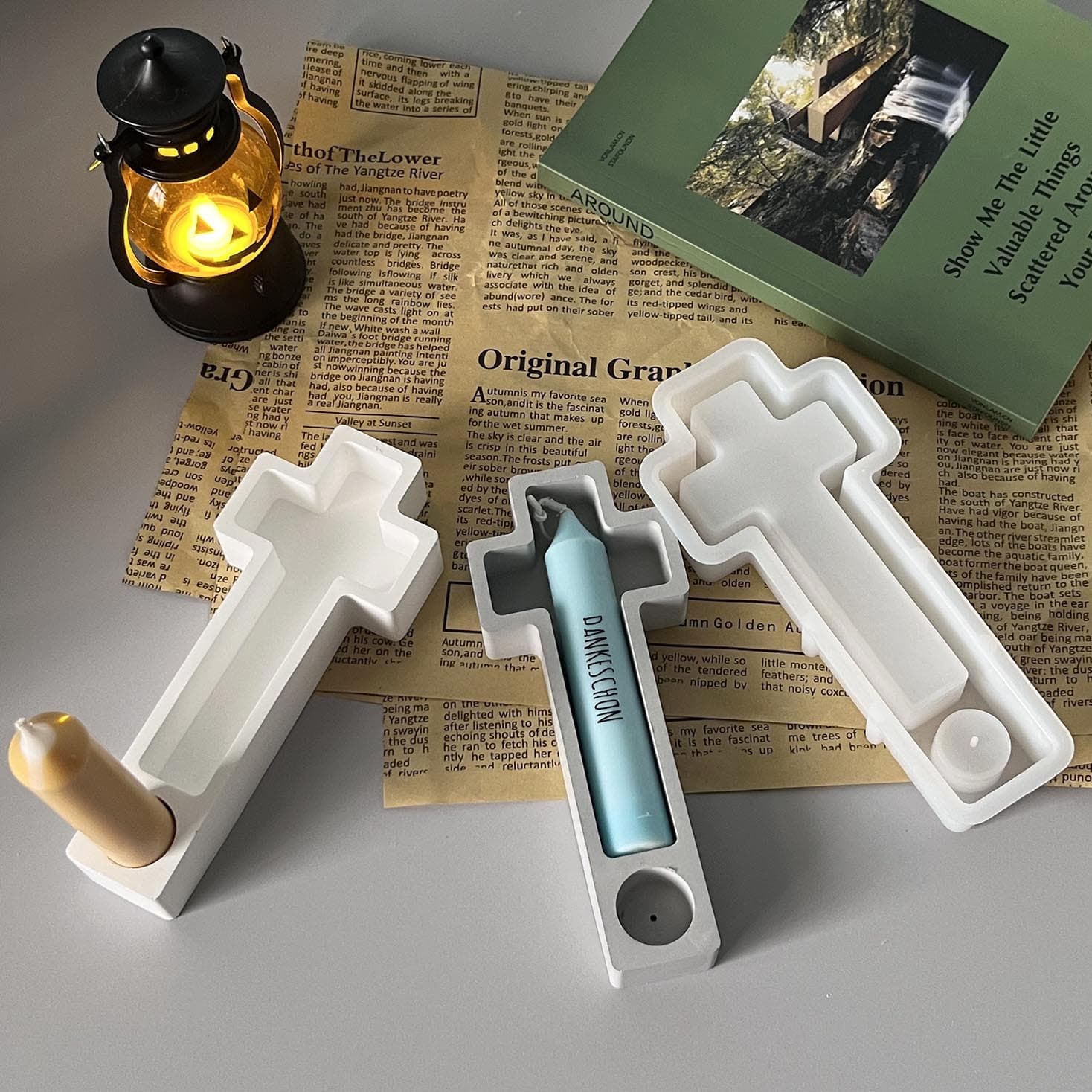 Cross Candle Holder Silicone Mold with Hole Incense Stand Support Plaster Resin Mold