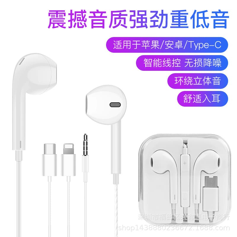 Type-C In-Ear Bluetooth Earphones for Apple 15, Wired Compatible with Android Round Port, iPhone Flat-Head with Controls