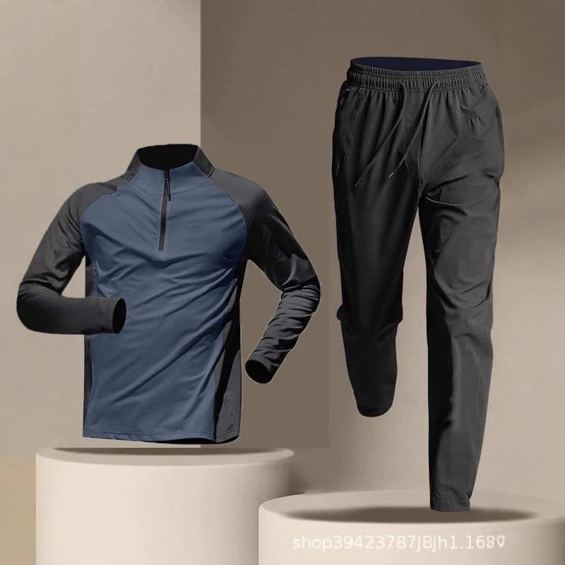 Men's Half-Zip Training Suit, Quick-Dry Long Sleeve and Pants Set, Track and Field Sports T-Shirt, Running Fitness Wear
