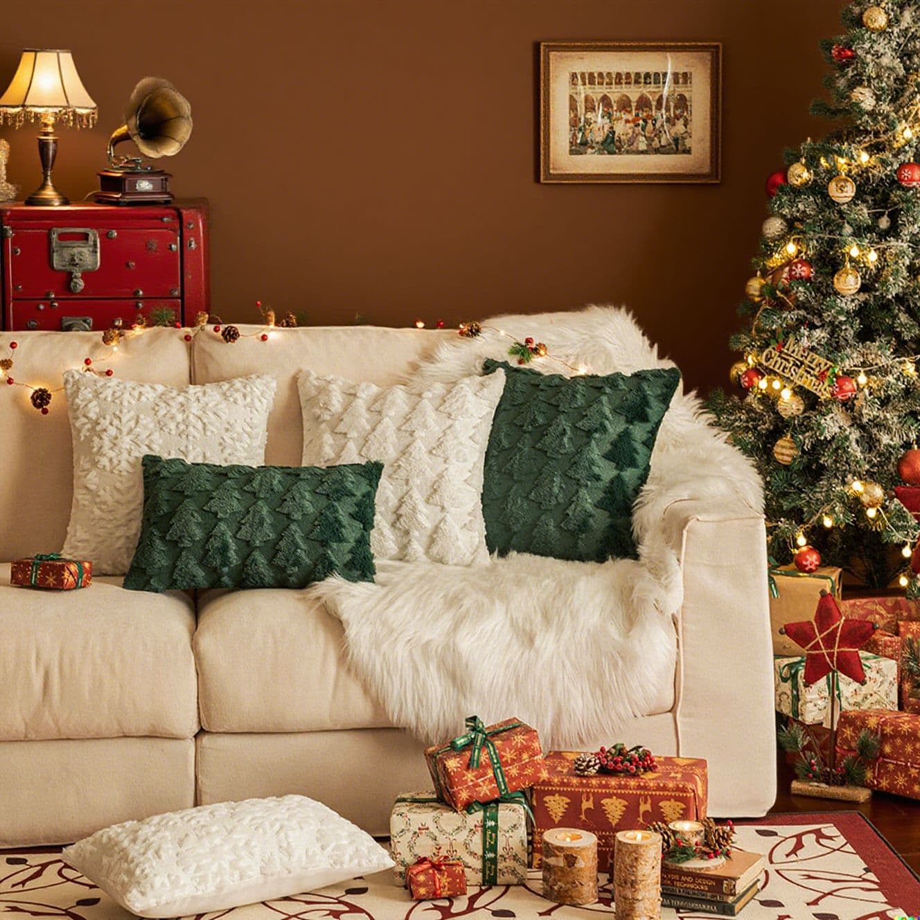 New Cross-Border Christmas Pillow Cover Plush Snowflake Christmas Tree Living Room Sofa Cushion Holiday Party Decoration Throw Pillow