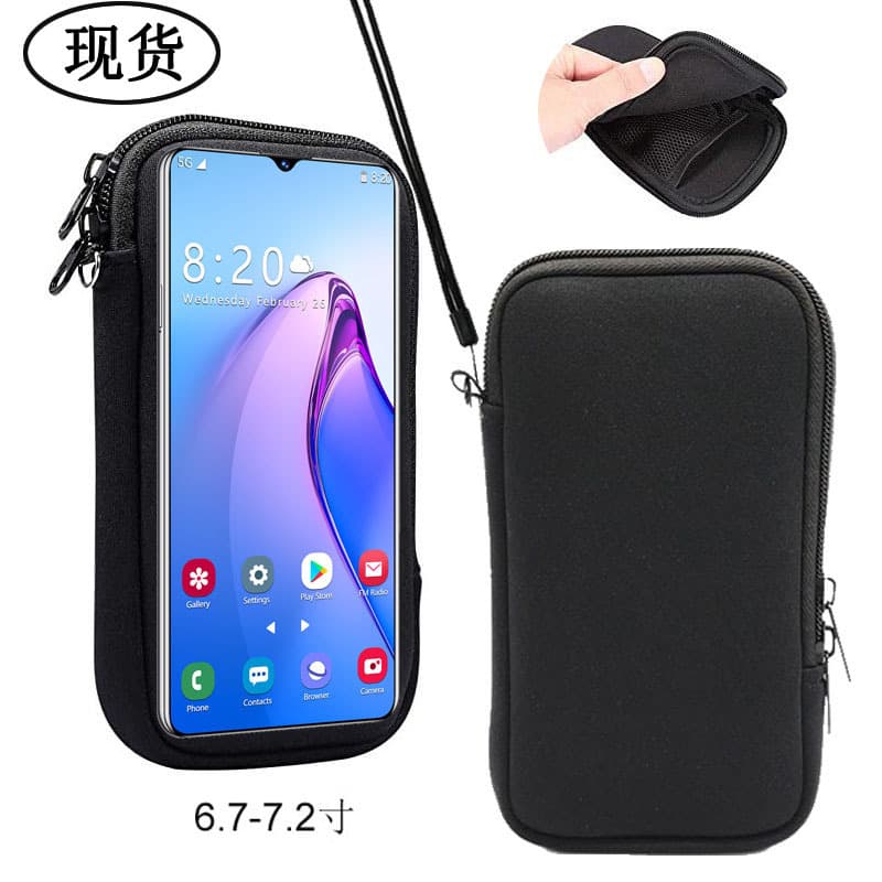 Cross-border In-stock 6.7-7.2 Inch Neoprene Zippered Neck Phone Pouch, Portable Waterproof Phone Storage Bag