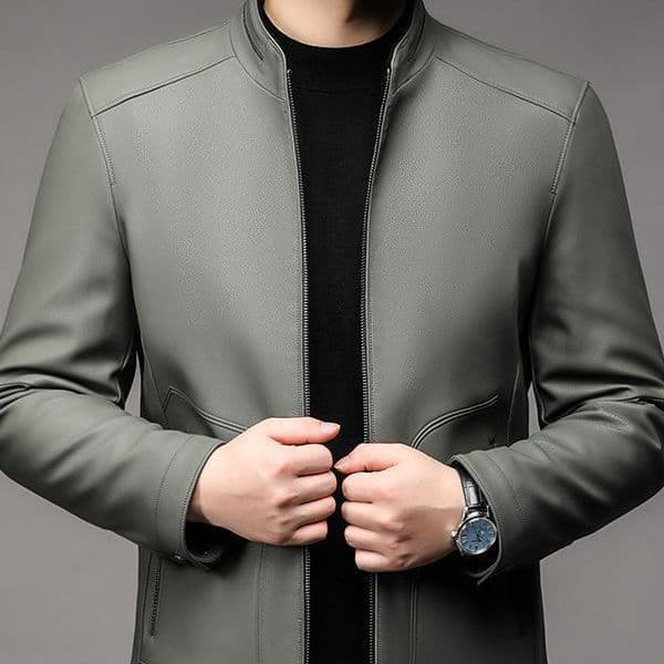 Men's Leather Jacket 2023 Spring/Autumn New Fashion Stand Collar Lightweight Casual Coat Business Trendy