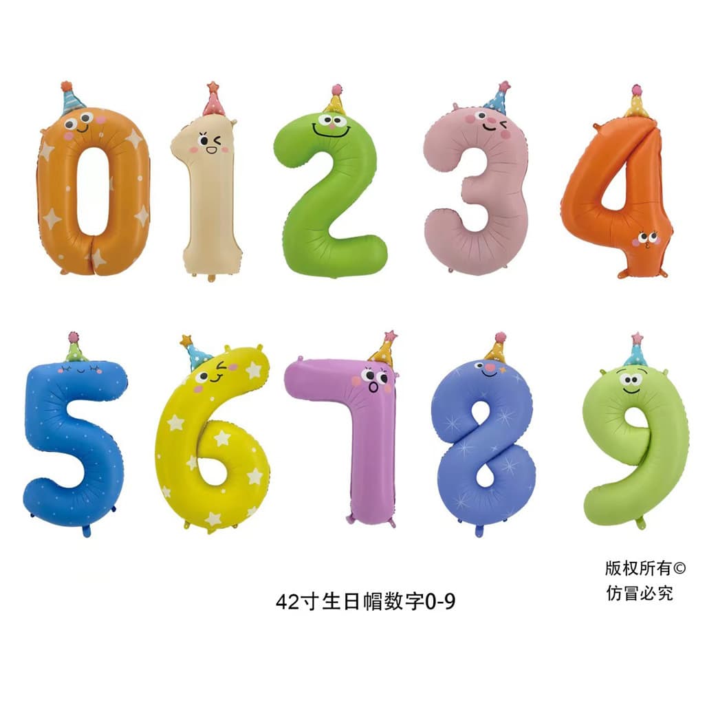 Cross-border new product 42-inch birthday hat digital aluminum film balloon cartoon children's birthday theme party decoration balloon