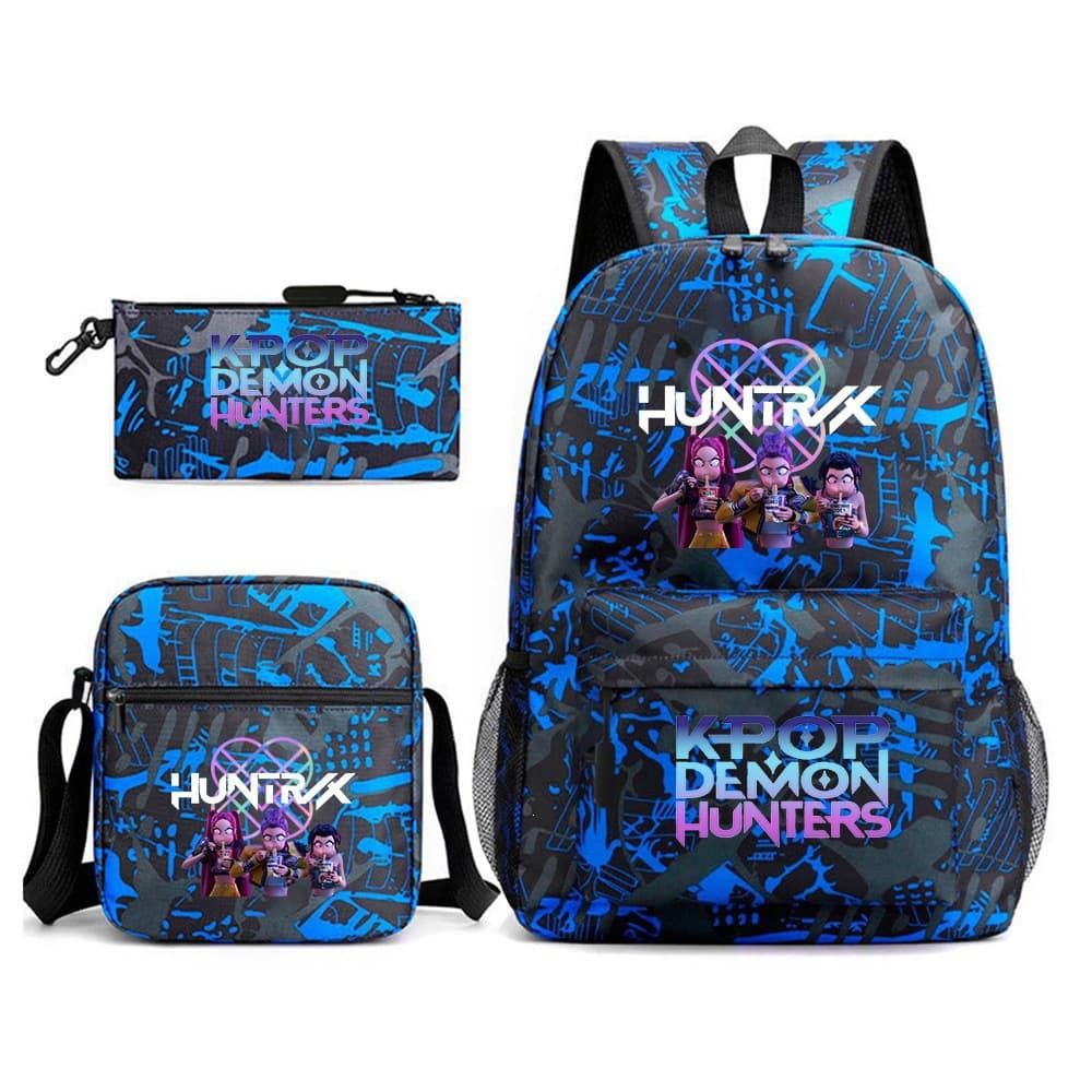 Cross-border Hot Selling Huntrix Witch Hunter Cartoon Peripheral Korean-style Schoolbag Student Large Capacity Backpack Three-piece Set