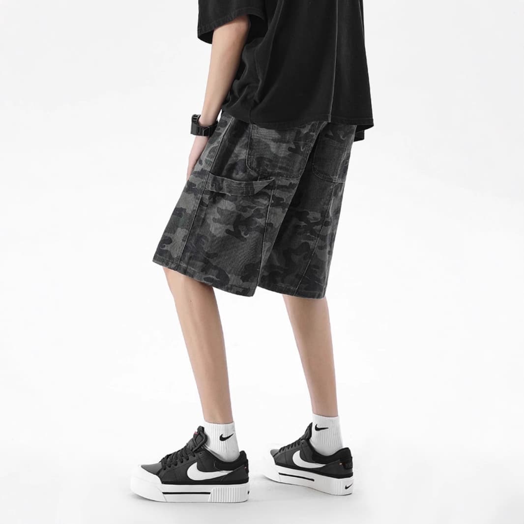 Camouflage Cargo Jeans for Men Summer New American High Street Retro Loose Straight Wide Leg Five-Point Pants