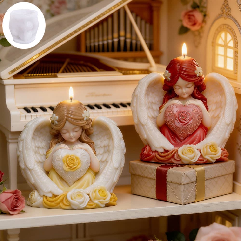 Winged Angel Hugging Heart Silicone Mold Elegant Girl DIY Valentine's Day Scented Candle Plaster Handmade Soap Mold