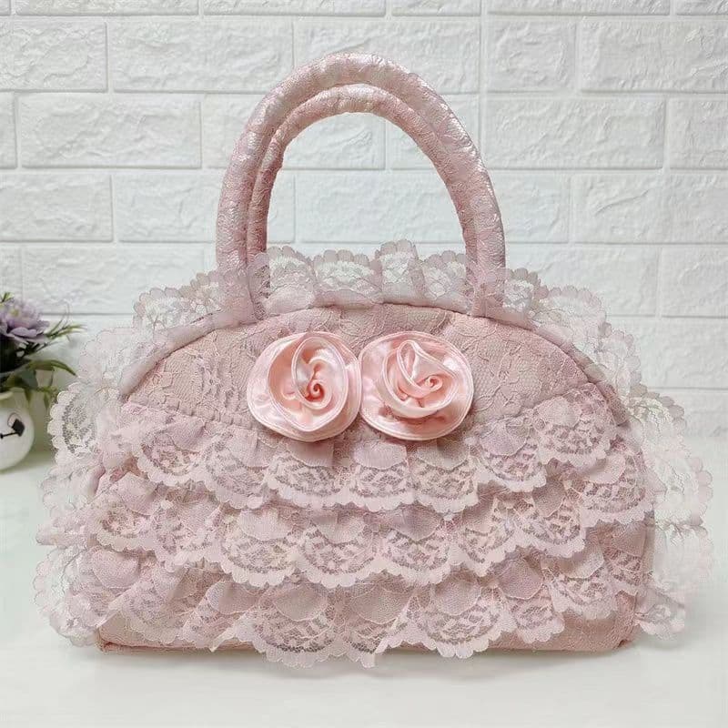 Factory Direct Vintage Lolita Bag Lace Handbag Ruffled Tote Large Bag for Women Fits Folding Umbrella