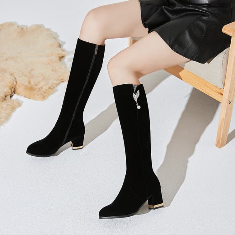 Long Boots 2022 Winter New Thick Heel Women's Boots Simple Velvet High Heel Boots Side Zipper Knee-High Boots