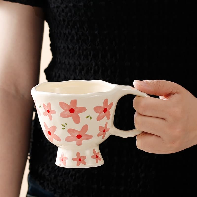 Tall Ceramic Mug, Light and Fresh Coffee Cup Design, Breakfast Milk Oatmeal Cup, Cream Style Gift