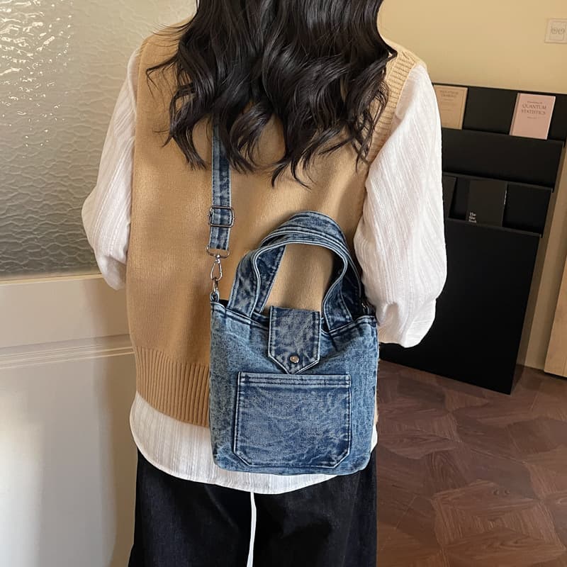 Denim Canvas Shoulder Bag for Women, Large Capacity Korean-Style Artistic Crossbody Bag, Casual Handbag for Daily Use