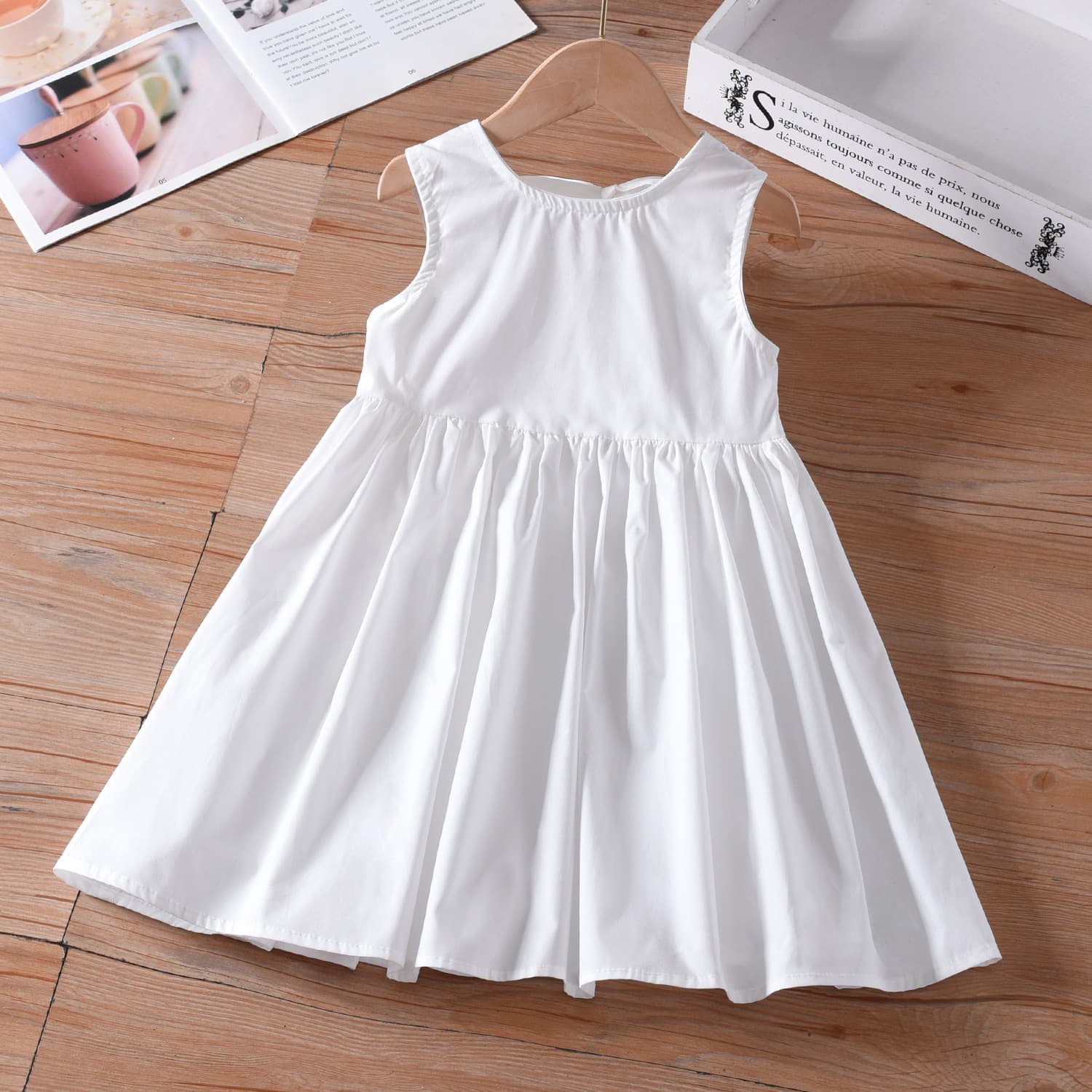 Girls Cotton Dress Summer New Children's Sleeveless Korean Style White Blank Princess Dress White Tie-Dye Vest Dress