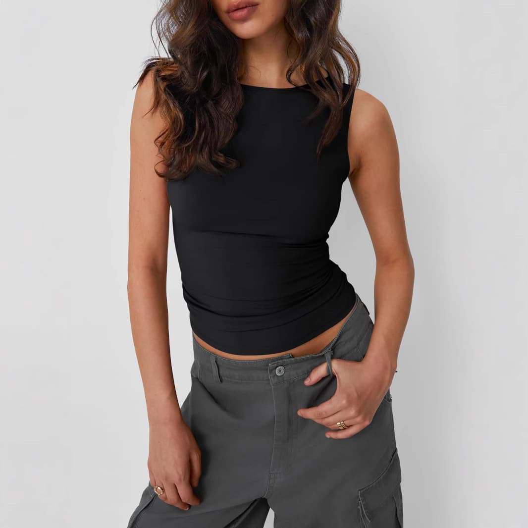 European and American cross-border new women's solid color sleeveless Y2K navel-baring sleeveless tight-fitting bottoming shirt round neck vest top