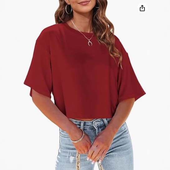 Cross-border women's half-sleeved short T-shirt off-shoulder round neck crop top casual summer solid color basic T-shirt