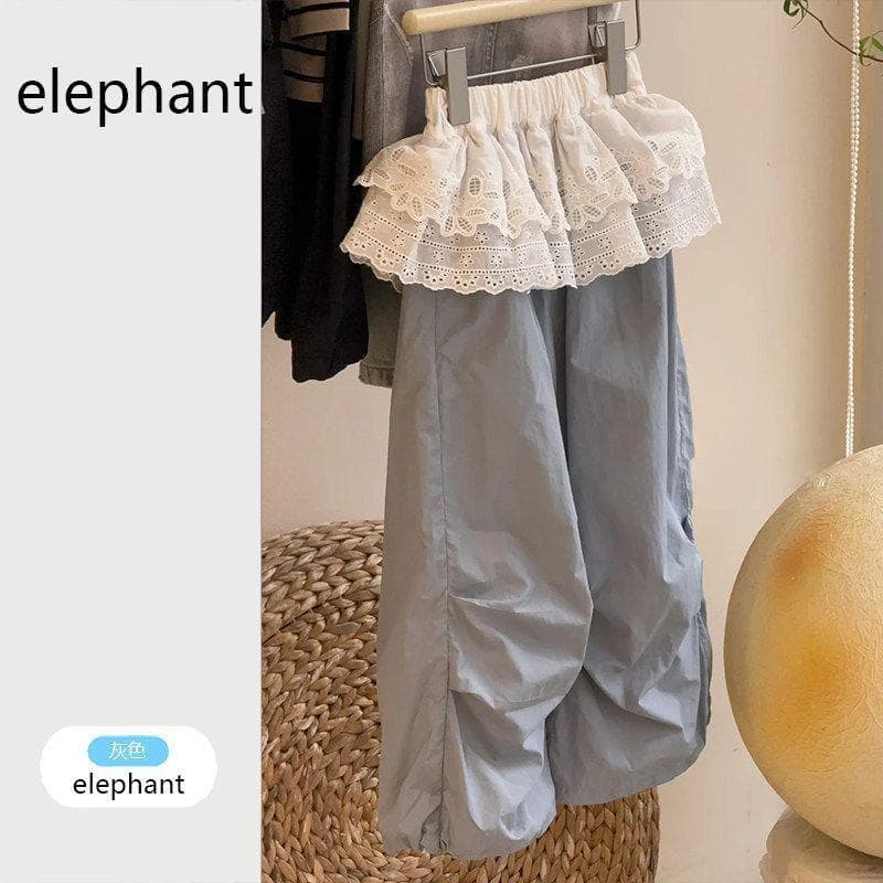 Korean Children's Girls Pants 2026 Spring Girls Lace Embroidered Diaper Cover Cargo Pants Stylish Children's Casual Pants