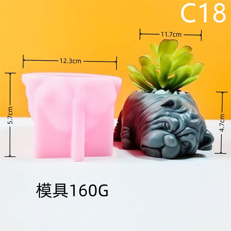 Lying Dog Shape Flower Pot Silicone Mold Handmade DIY Succulent Plant Pot Candle Plaster Decoration C18
