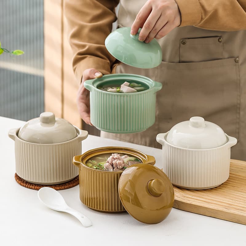 Ceramic Stew Pot Clay Stew Pot Water-Bath Stew Pot Home Use with Lid Steamed Egg Bowl Special Bowl Single Serving Soup Pot for Soup Sand County Style