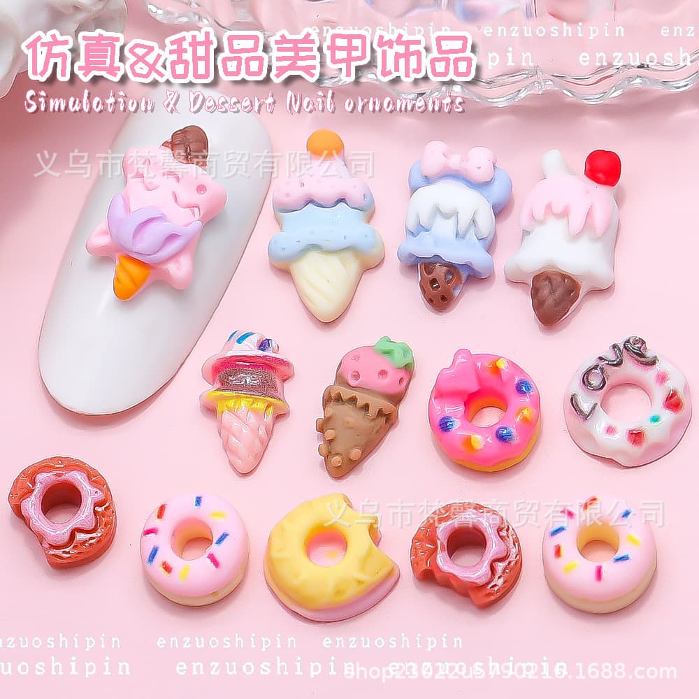 Simulated food toy donut ice cream nail art accessories cone cute cartoon resin cream glue decorative nail accessories