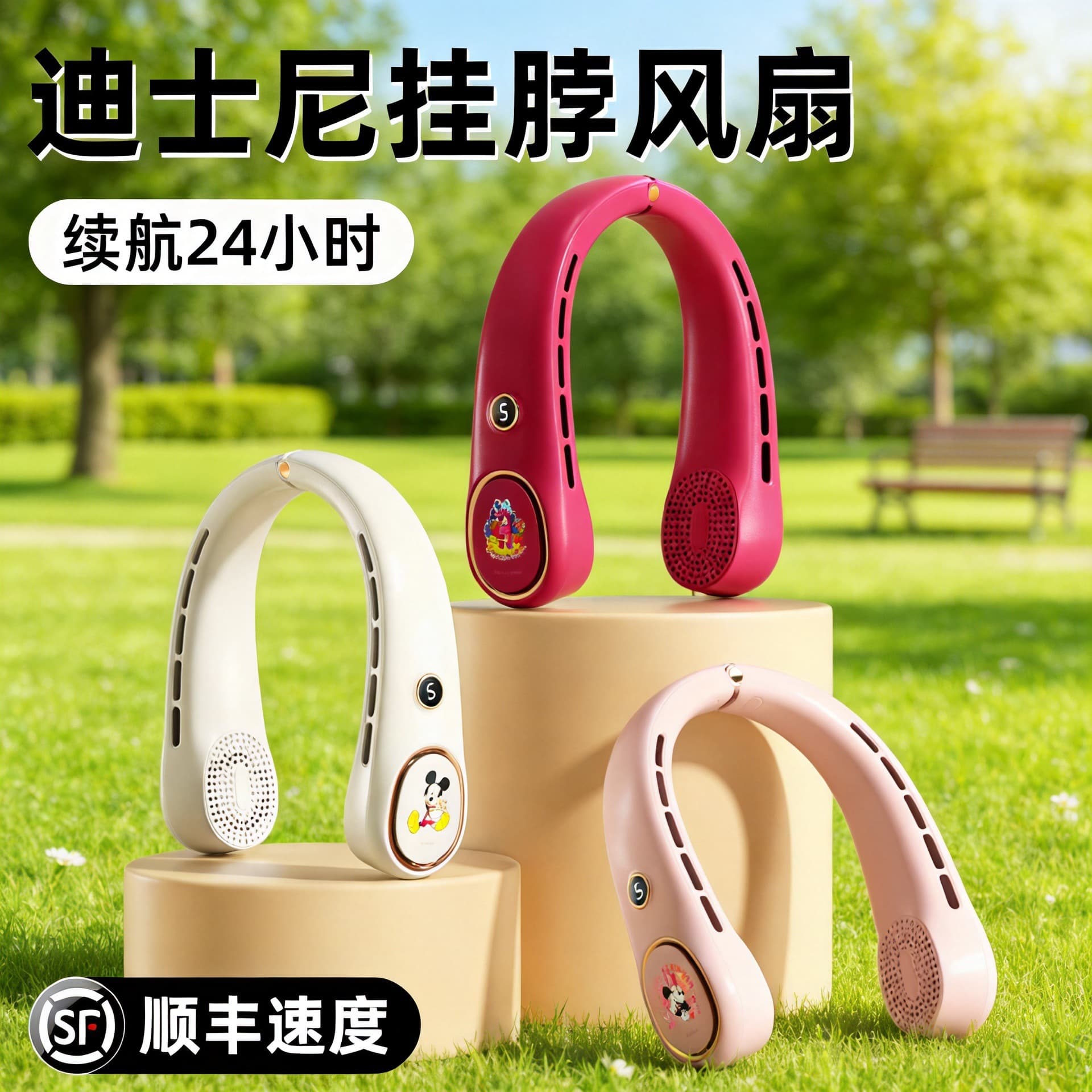 Genuinely authorized Disney hanging neck fan usb charging lazy portable small fan sports leafless hanging neck fan