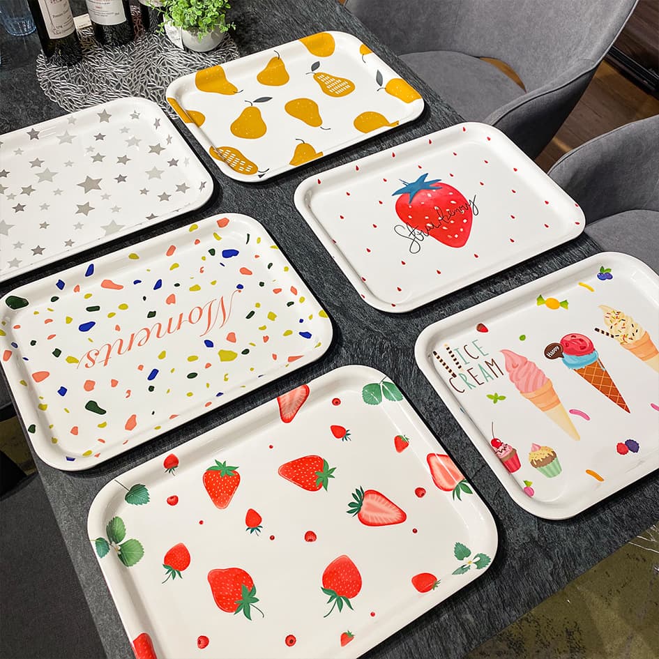 Love Home Select Melamine Tray with Pear and Strawberry Fruit Pattern, Ins Star Rectangular Tray, Tea Tray, Cup Storage Tray