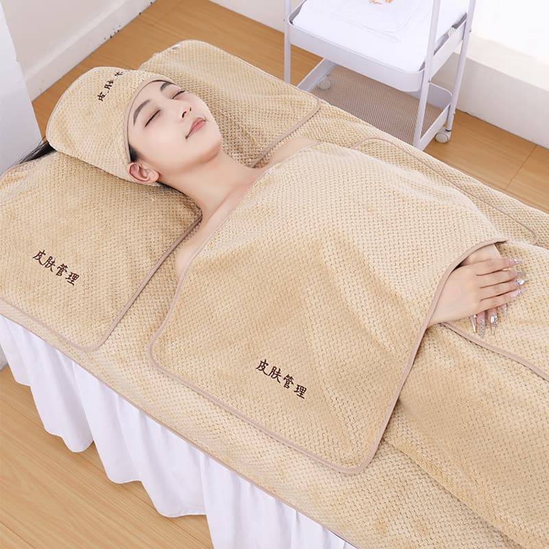 Coral Fleece Beauty Salon Towel Wholesale Logo Pineapple Grid Hook and Loop Turban Bed Towel Bath Skirt Set