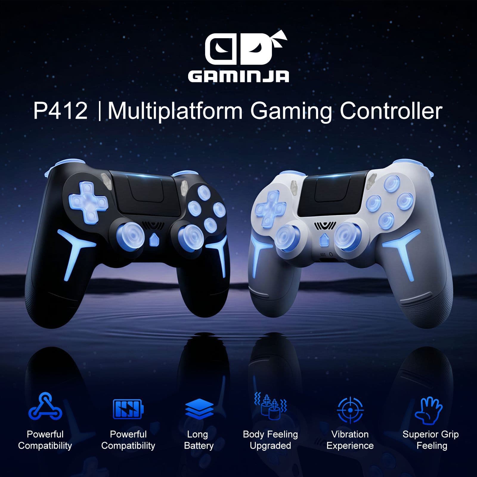 PS4 Wireless Bluetooth Game Controller with RGB Lights, Dual Vibration, Six-Axis, for PC and Steam