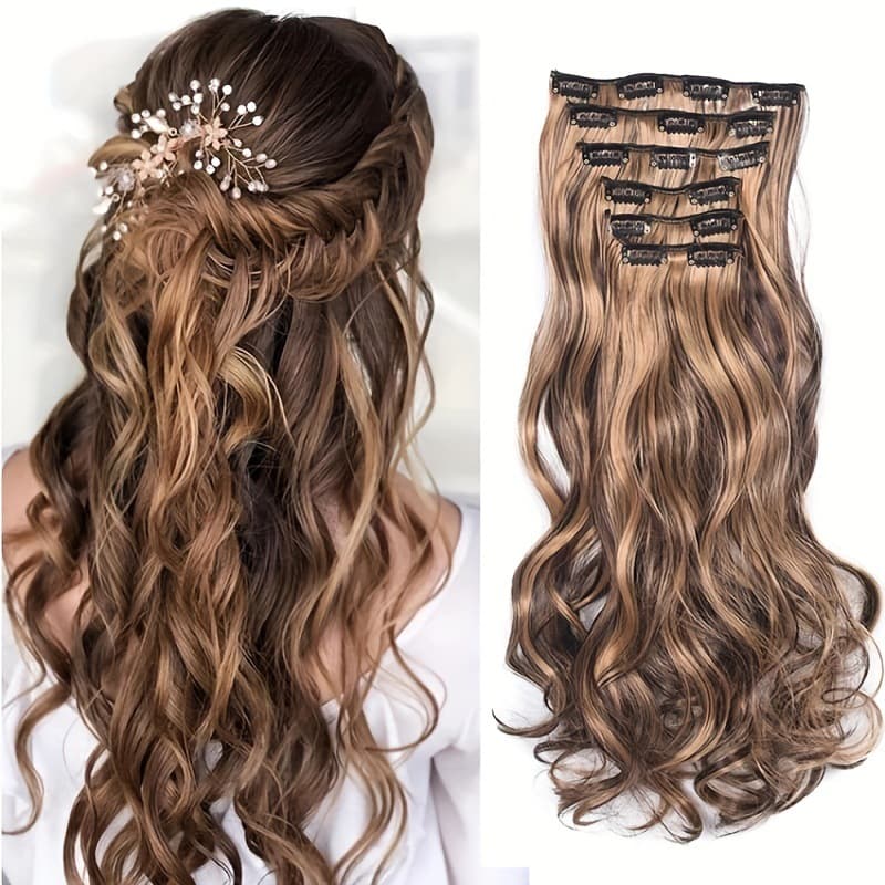 Wholesale Long Curly Hair BB Clip Hair Extension Set 6-Piece Natural Fluffy Big Wave Hairpiece In Stock