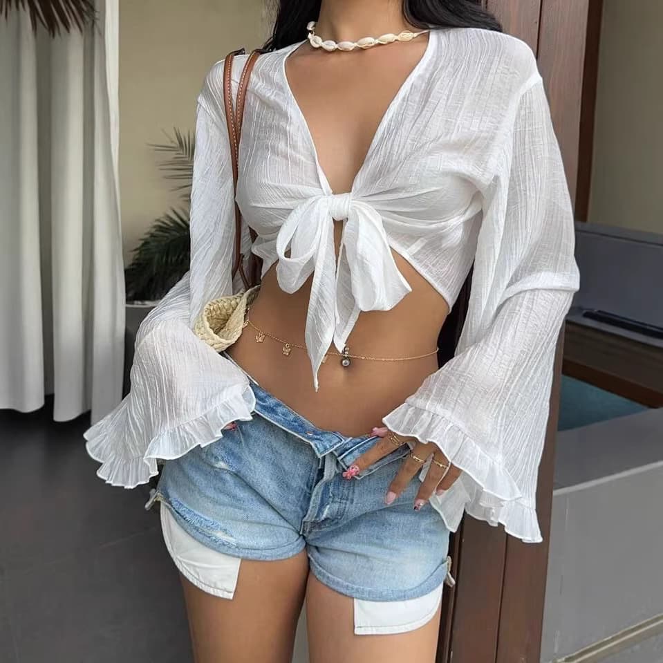 2026 Amazon eBay AliExpress Wish Beach Cover-Up European and American Export Solid Color Bikini Beach Shirt for Women
