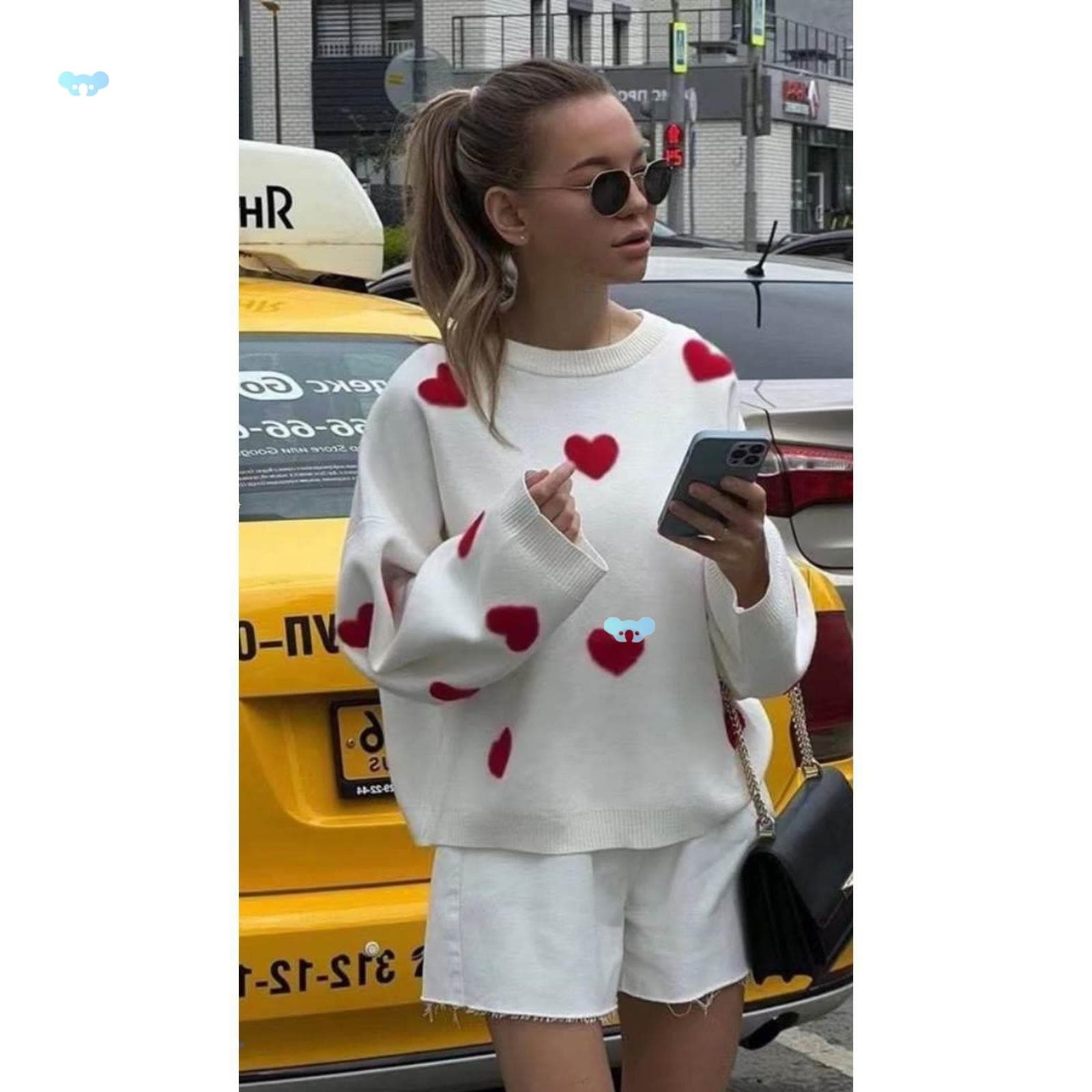 Loose Heart Knitted Sweater Casual Round Neck Pullover Cross-Border Style