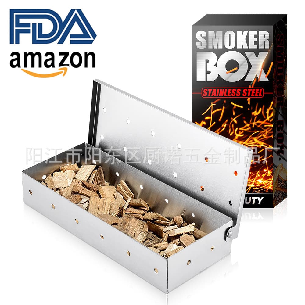 Barbecue Tool Stainless Steel Smoking Box, Wood Chip Box for Smoking Meat, BBQ-Compatible Smoker Box