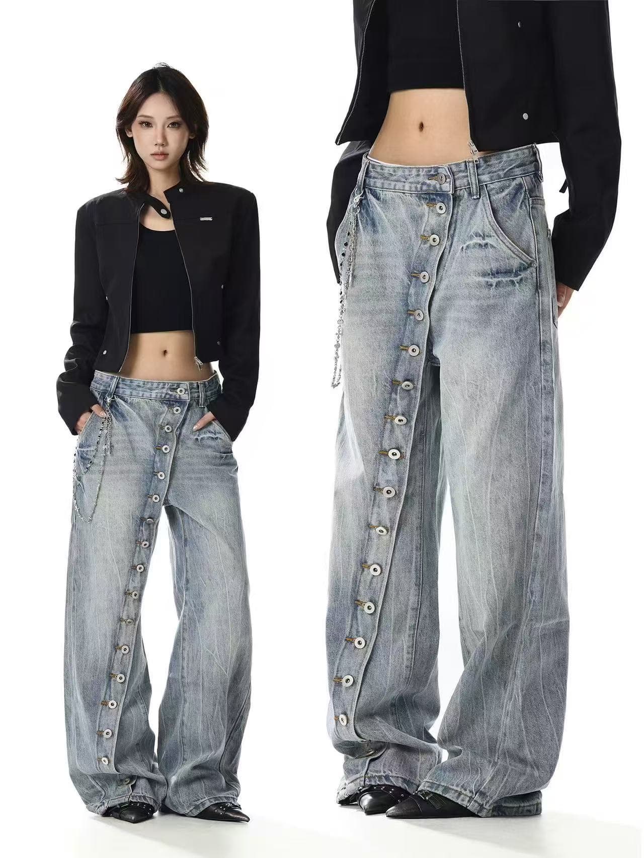 American Street Washed Distressed Ripped Jeans for Men Spring Autumn Straight Loose High-Street Vibe Long Pants