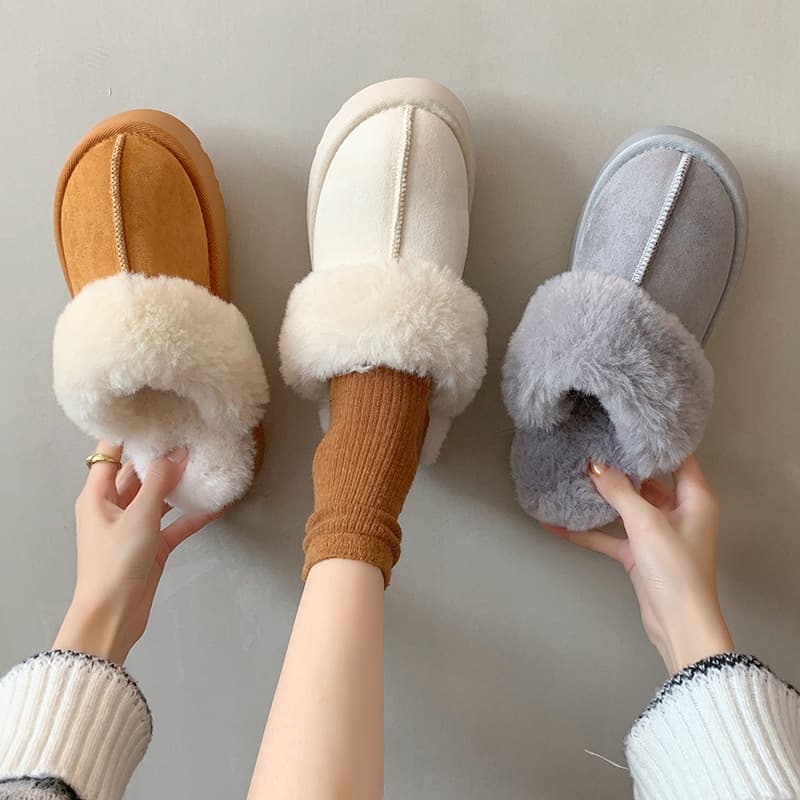 Autumn and winter new furry slippers thick-soled Baotou cotton slippers outdoor women's warm half slippers European and American fashion casual versatile