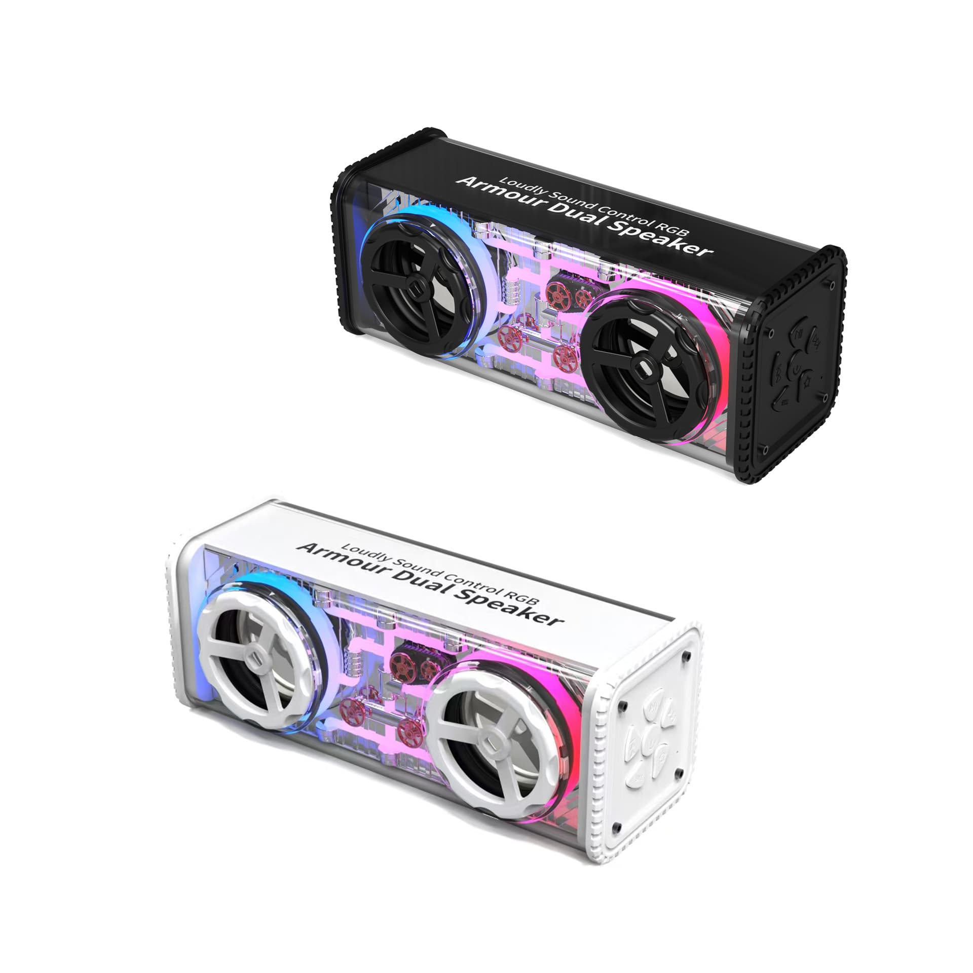 Transparent W8 Mecha Punk Style Portable Outdoor Wireless Heavy Bass Bluetooth Speaker Card-Playing Audio Bass Speaker